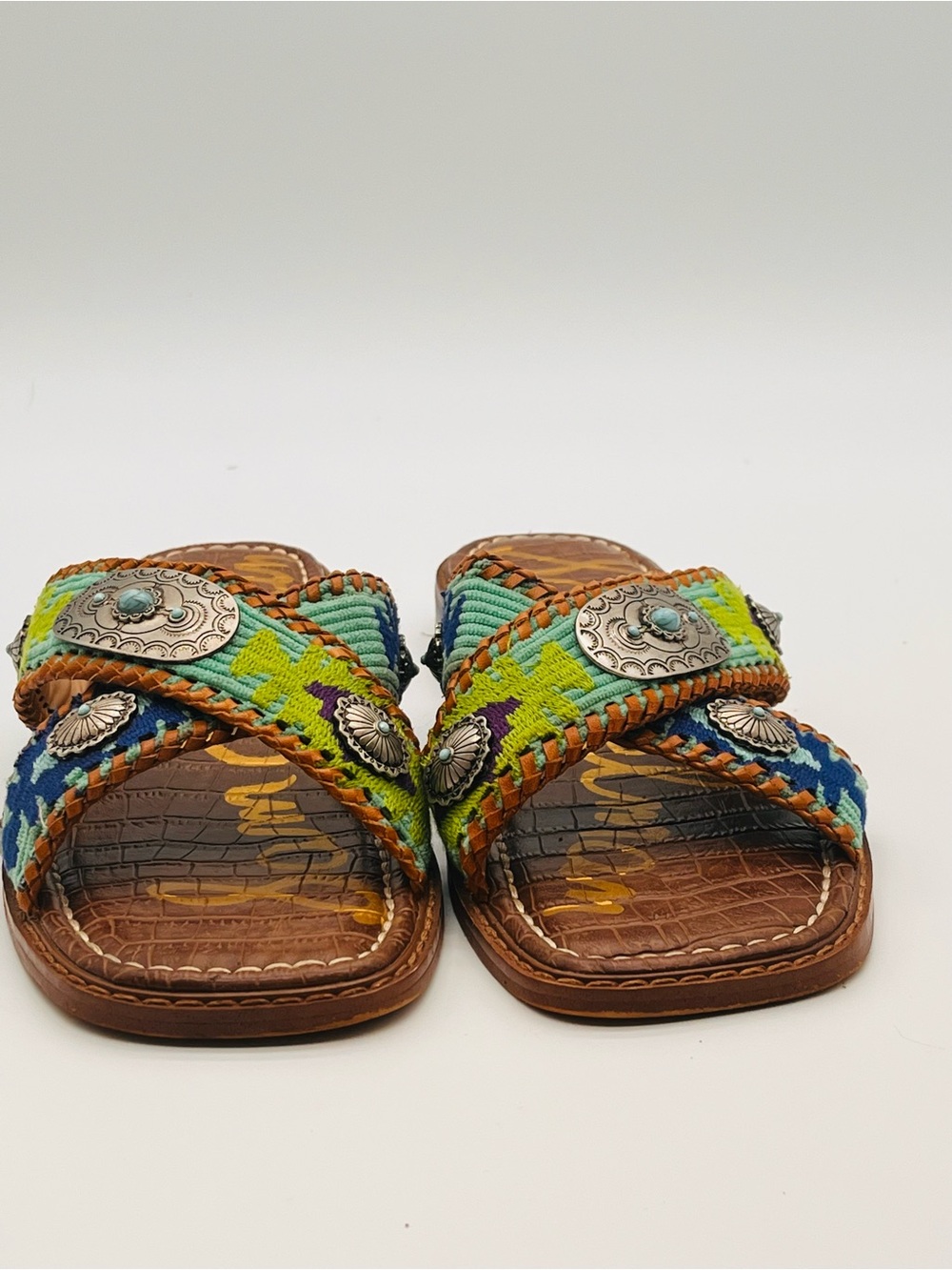 Sam Edelman Brown Embordered Slide Sandals Concho Turquoise Multicolor 6.5 - Picture 5 of 8